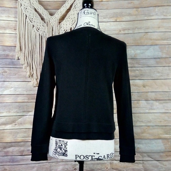 Milly | Black Wool Eyelet Layered Effect Crew Neck Pullover Style Sweater Top - Picture 4 of 8